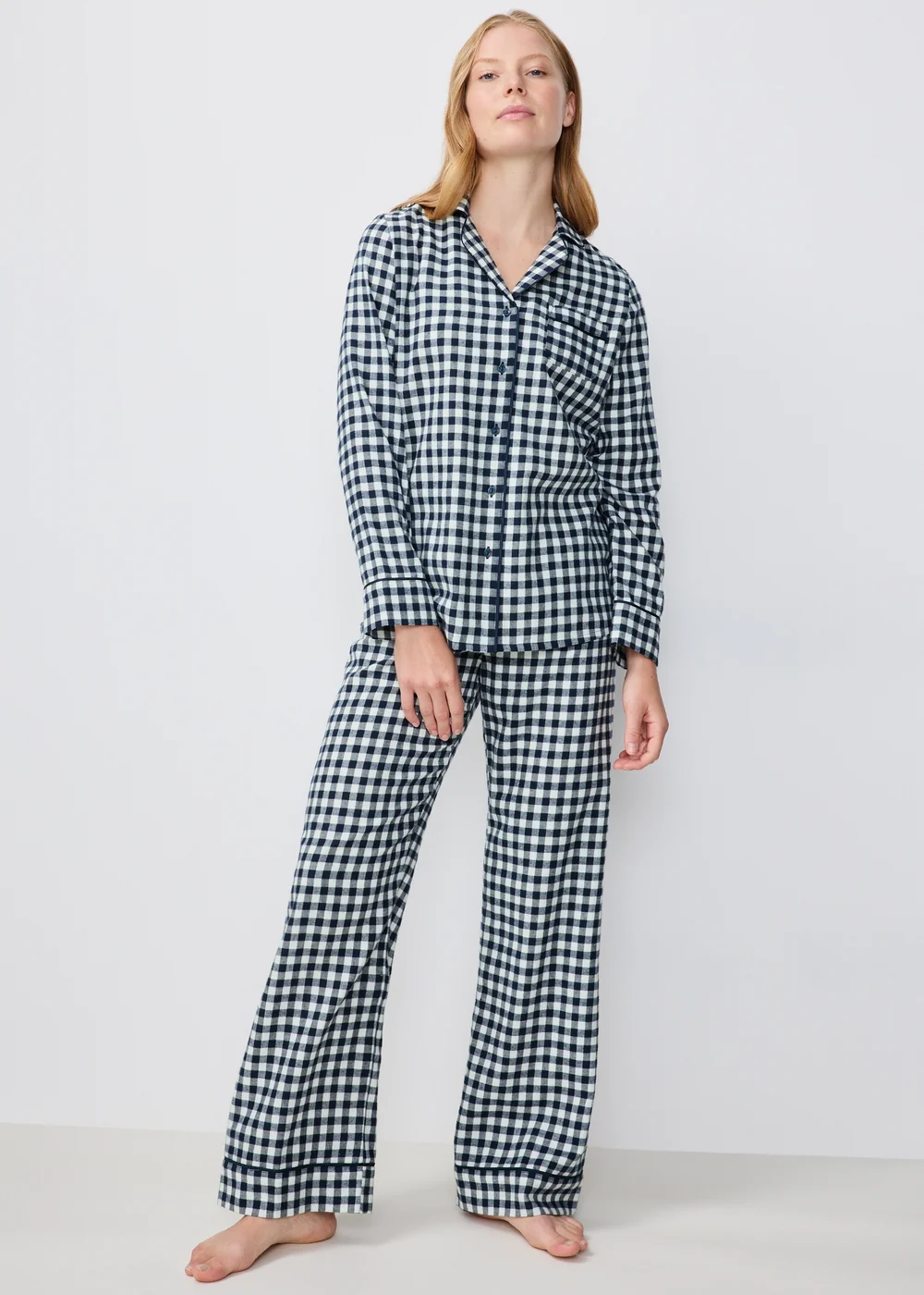 Navy Gingham Woven Pyjama Set - 8 Image 1