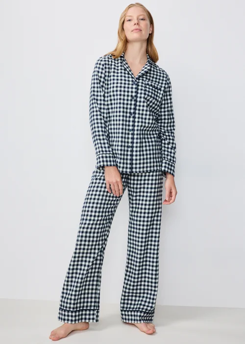 Navy Gingham Woven Pyjama Set - 8 Image 1