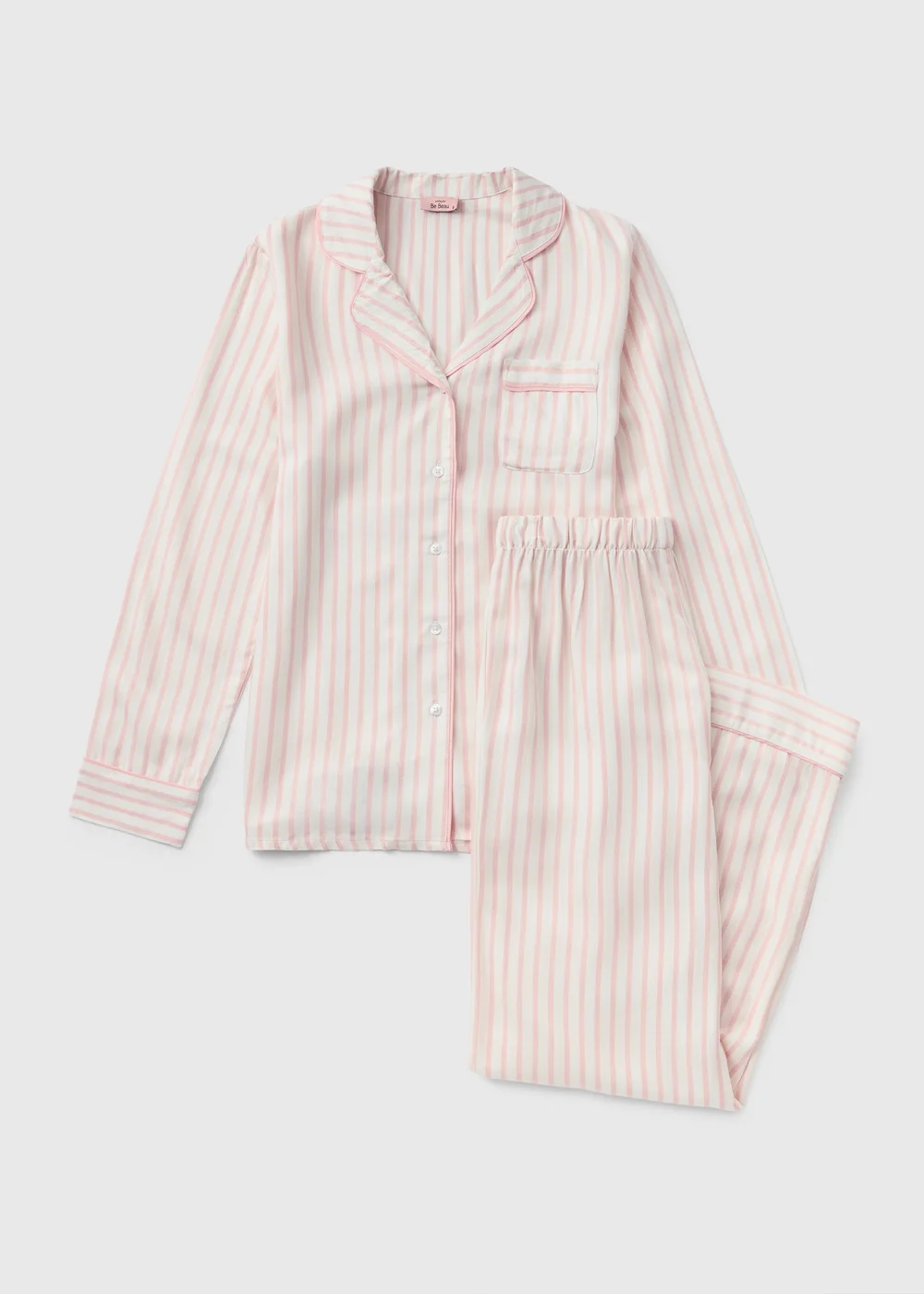 Pink Striped Woven Button Through Pyjama Set - 8 Image 1