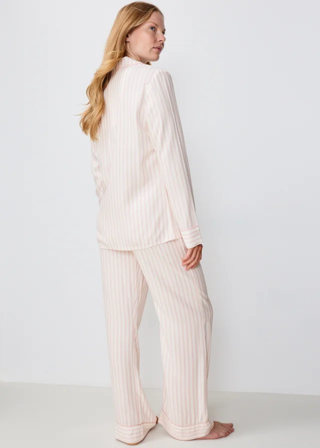 Pink Striped Woven Button Through Pyjama Set