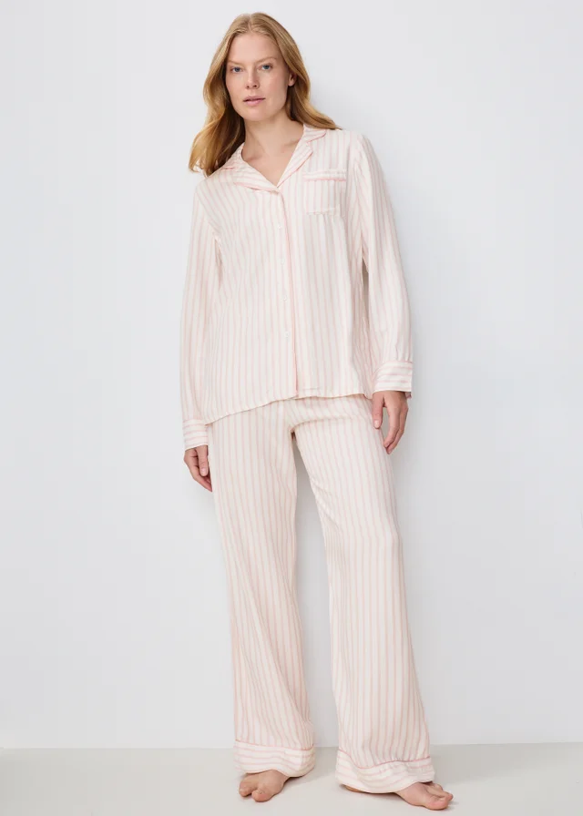 Pink Striped Woven Button Through Pyjama Set