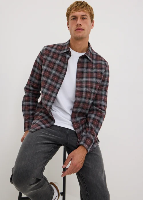 Burgundy Check Flannel Shirt - S Image 1