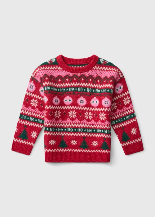 Girls Red Fairisle Matching Family Christmas Jumper (1-13yrs) - 1-1.5 Yrs Image 1