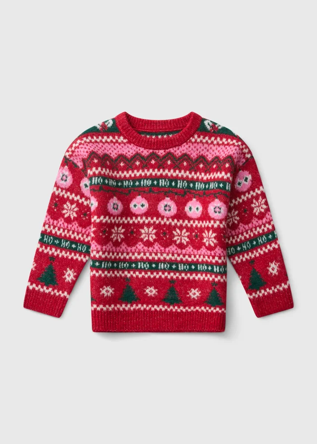 Girls Red Fairisle Matching Family Christmas Jumper (1-13yrs)