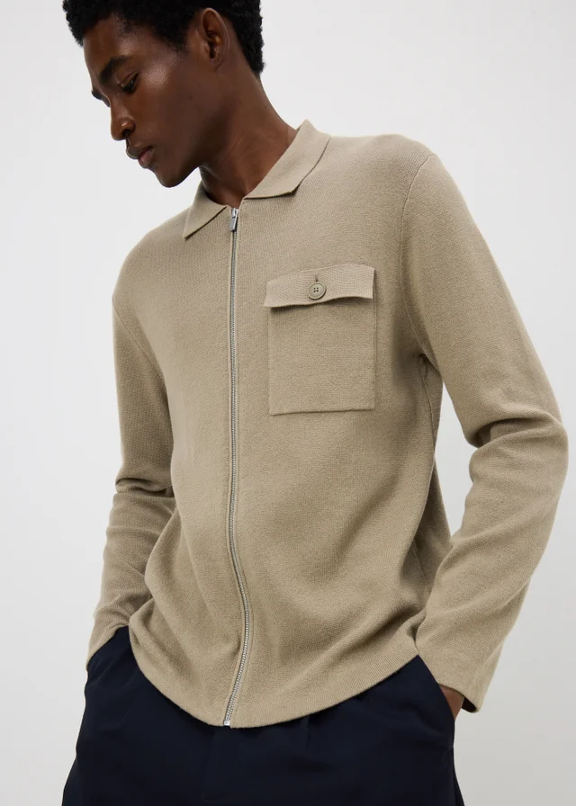 Stone Smart Zip Through Cardigan