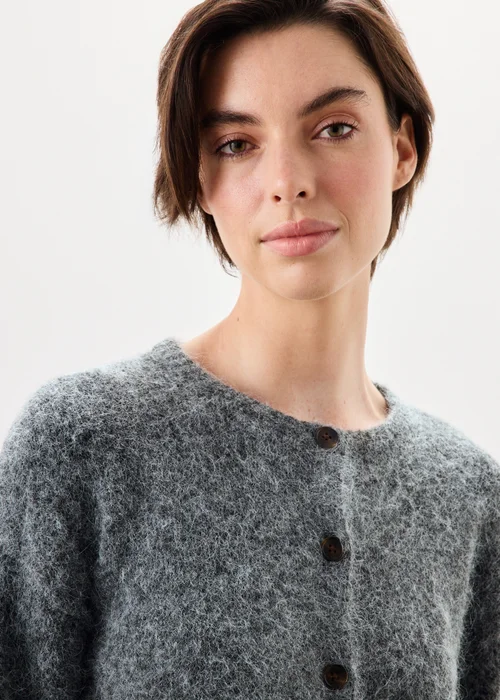 Charcoal Grey Alpaca Blend Fluffy Button Through Cardigan - 8 Image 3