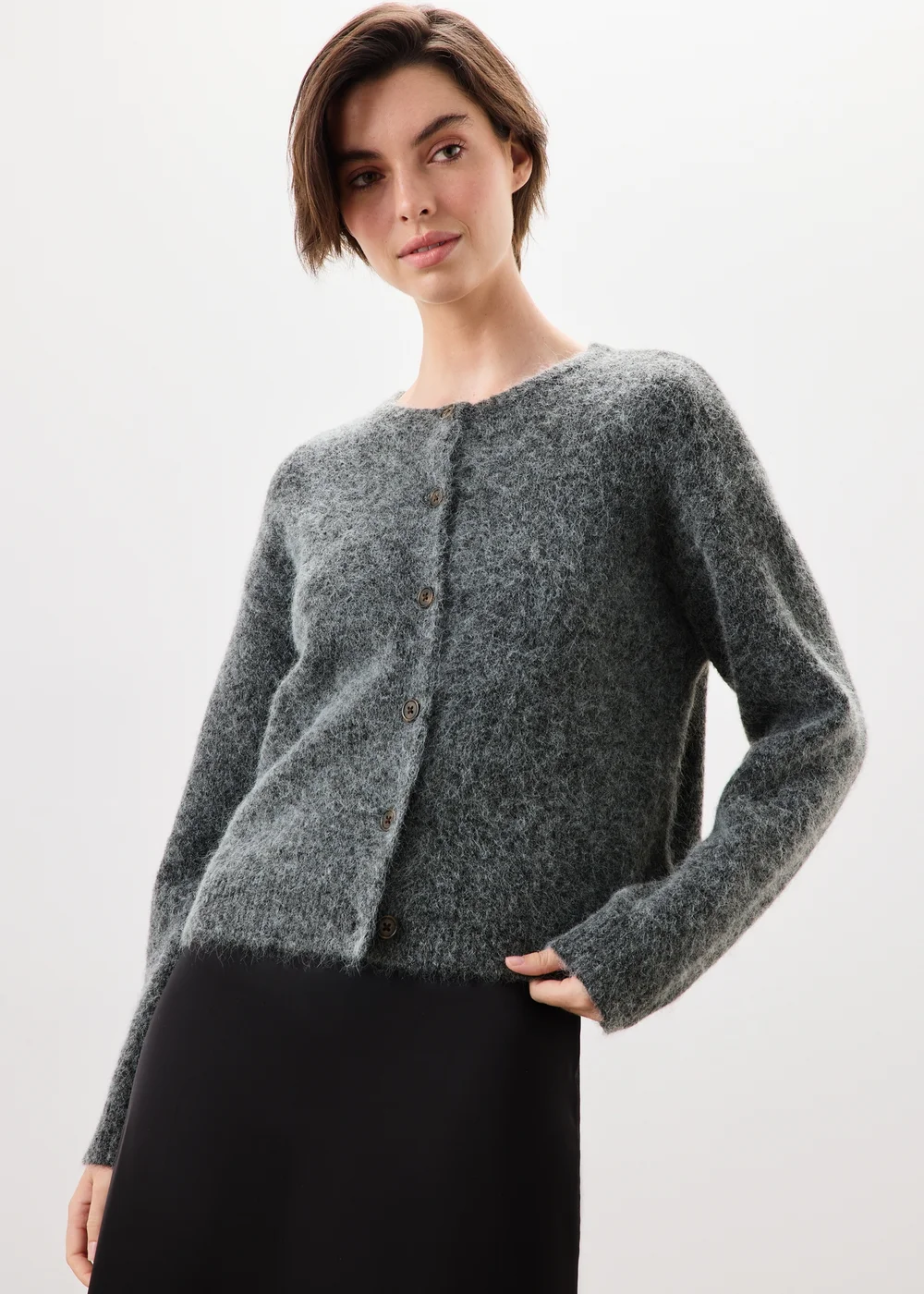 Charcoal Grey Alpaca Blend Fluffy Button Through Cardigan - 8 Image 1