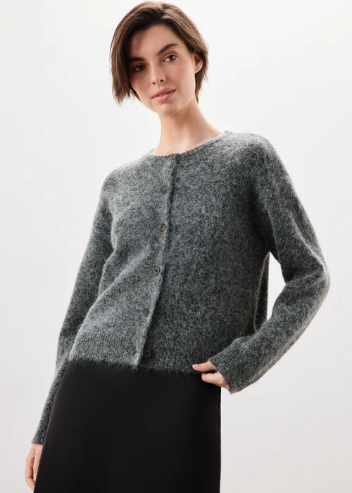 Charcoal Grey Alpaca Blend Fluffy Button Through Cardigan - 8 Image 1