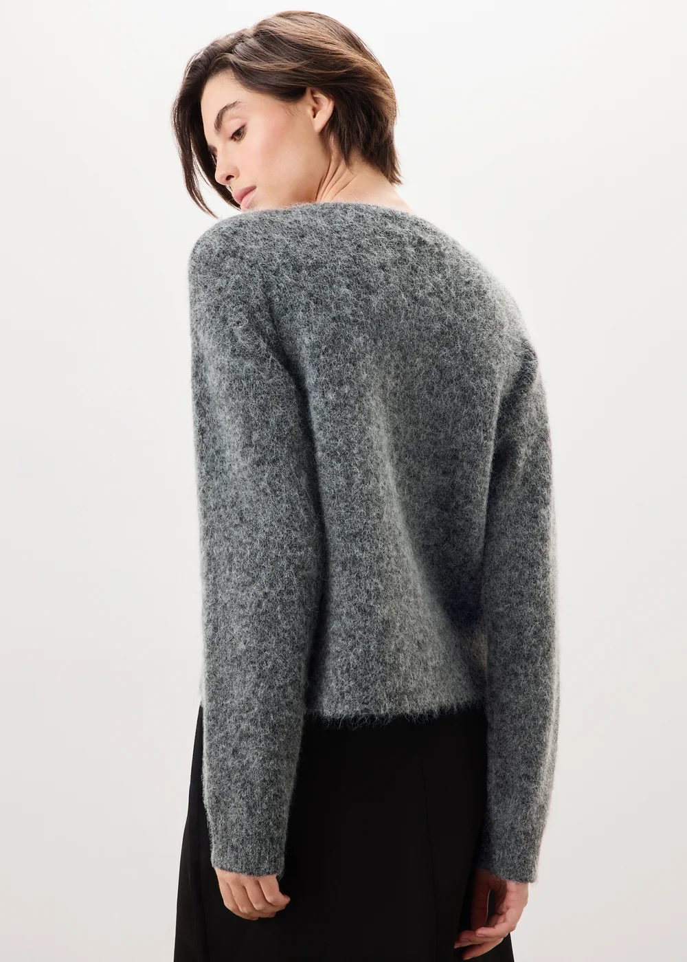 Charcoal Grey Alpaca Blend Fluffy Button Through Cardigan - 8 Image 2