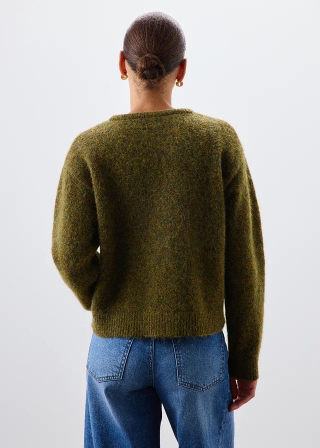 Green Alpaca Blend Fluffy Button Through Cardigan