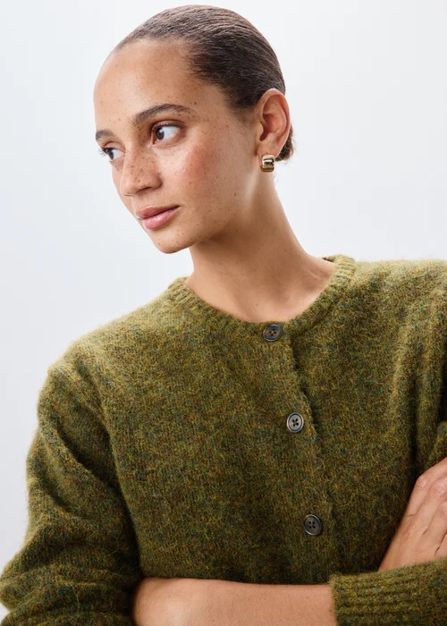 Green Alpaca Blend Fluffy Button Through Cardigan - 8 Image 3