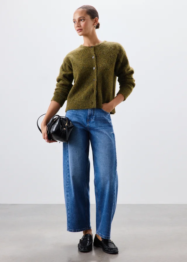 Green Fluffy Button Through Cardigan