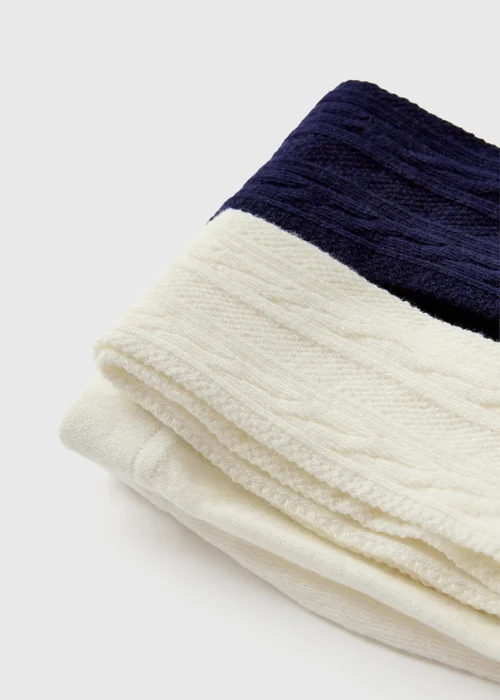 2 Pack Girls Cream/Navy Tights (2-9yrs) - 2-3 Yrs Image 2