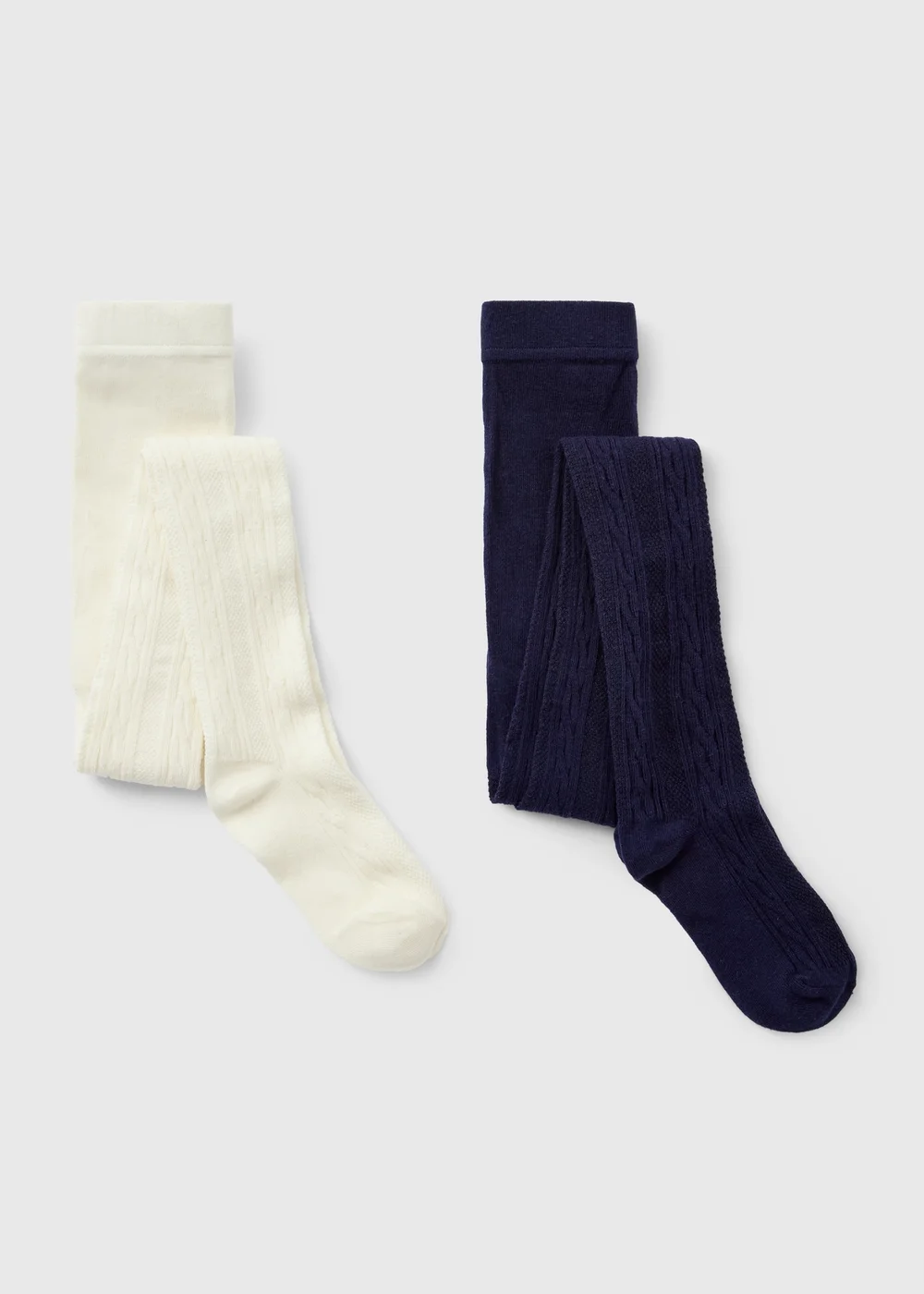 2 Pack Girls Cream/Navy Tights (2-9yrs) - 2-3 Yrs Image 1