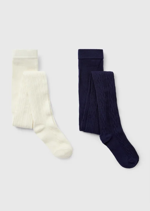 2 Pack Girls Cream/Navy Tights (2-9yrs) - 2-3 Yrs Image 1