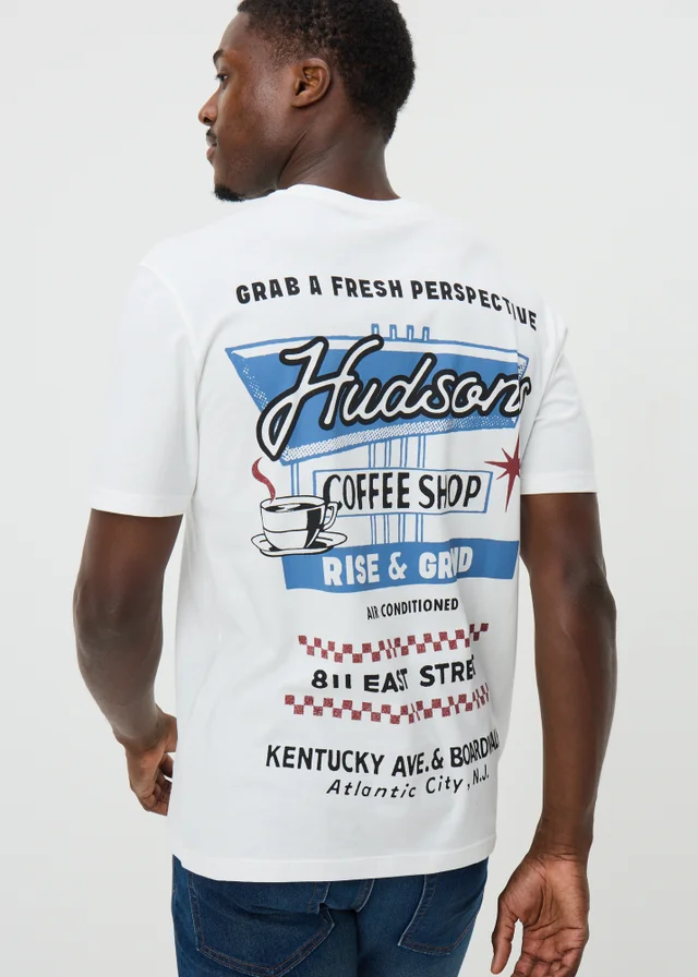 White Coffee Shop Printed T-Shirt
