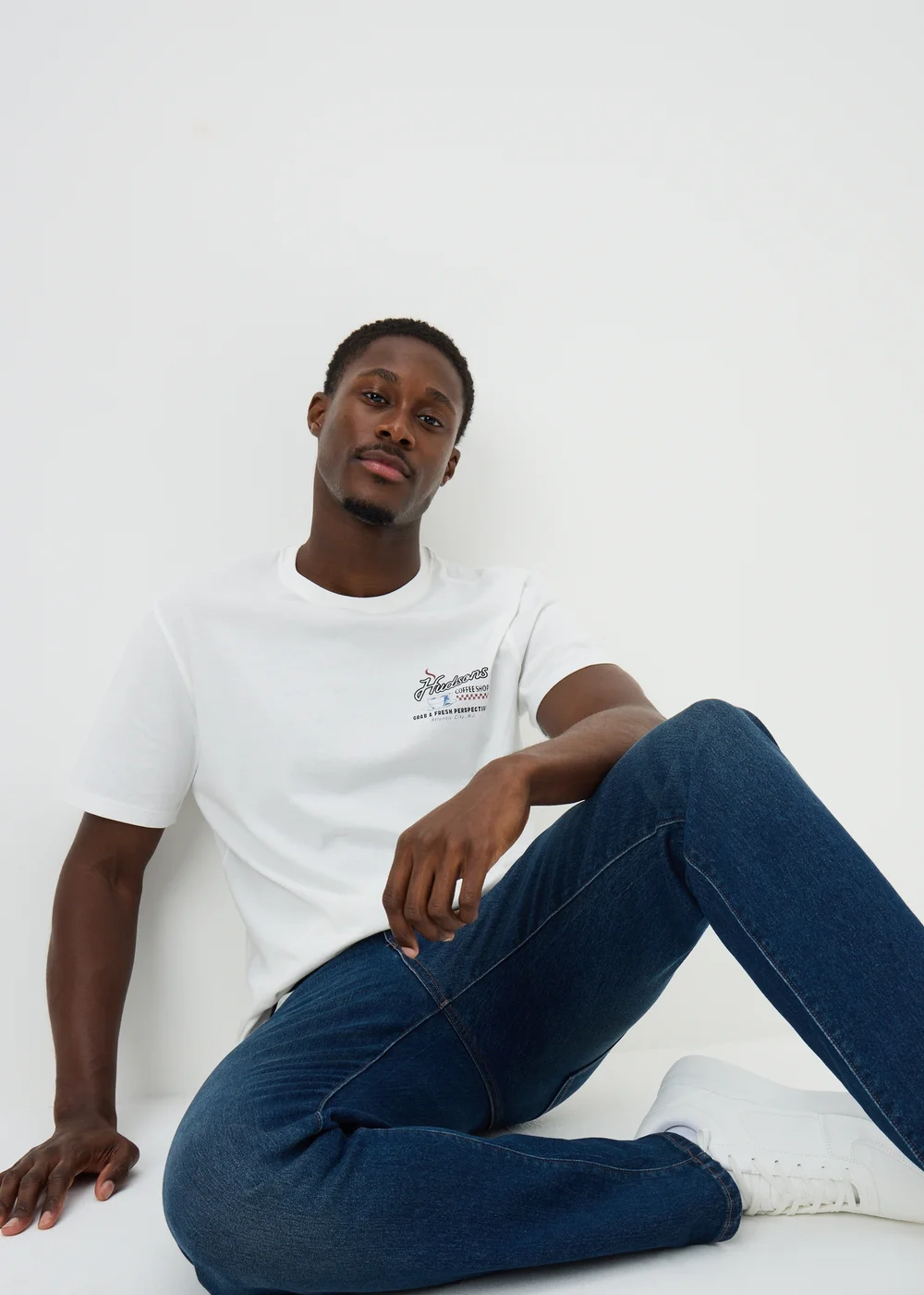 White Coffee Shop Printed T-Shirt - S Image 1