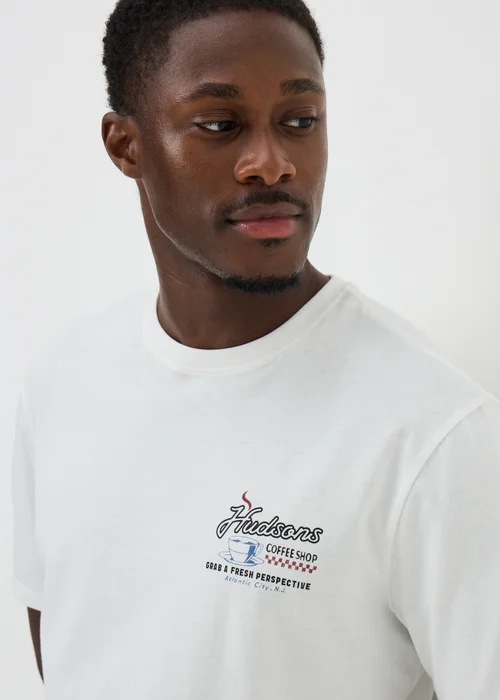 White Coffee Shop Printed T-Shirt - S Image 3