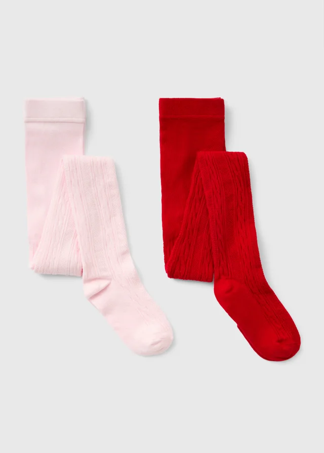 2 Pack Girls Red/Pink Tights (2-9 Yrs)