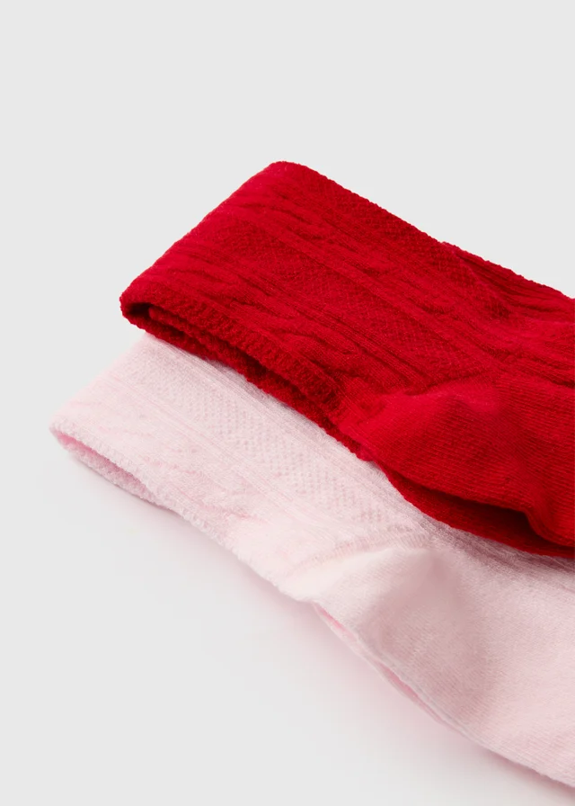 2 Pack Girls Red/Pink Tights (2-9 Yrs)