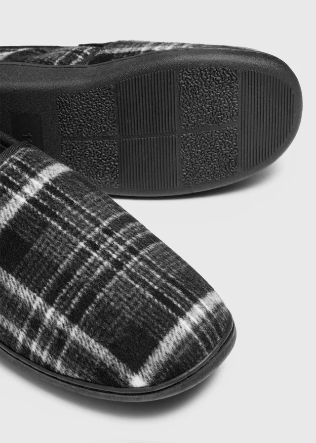 Black Check Moccasin Slippers