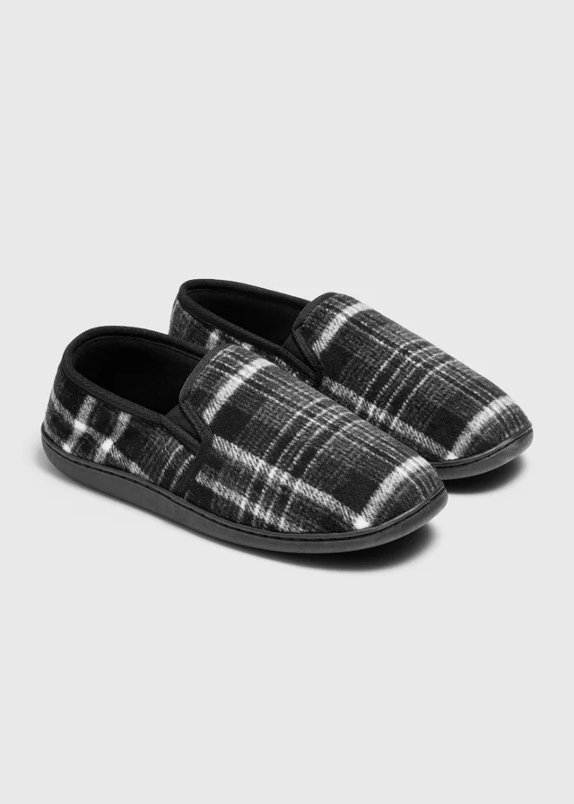 Black Check Moccasin Slippers