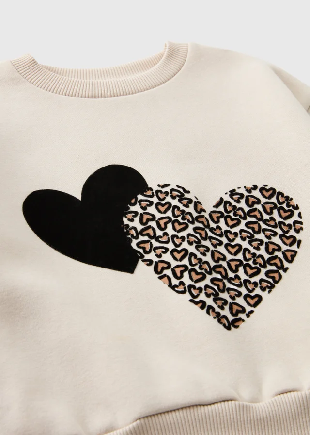 Girls Beige Heart Embossed Jumper (1-8yrs)