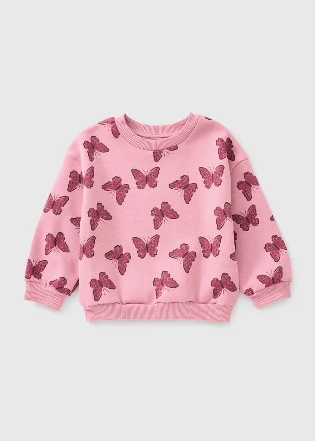 Girls Pink Butterfly Sweatshirt (1-8yrs)