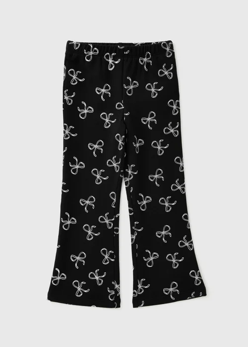 Girls Black Bow Print Flared Leggings (1-8 Yrs) - 1-1.5 Yrs Image 1