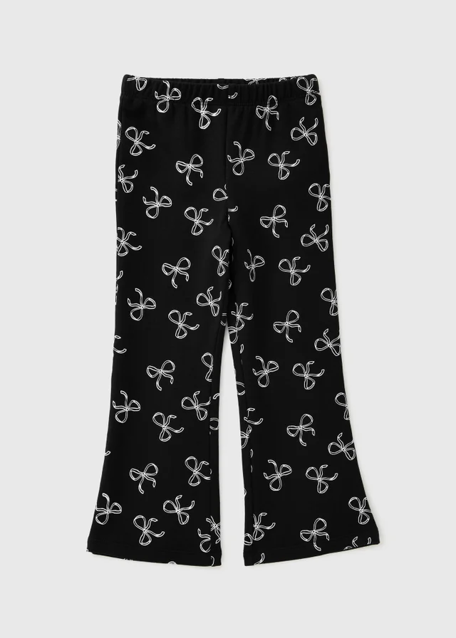 Girls Black Bow Print Flared Leggings (1-8 Yrs)
