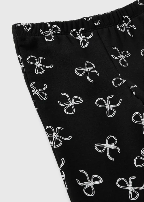 Girls Black Bow Print Flared Leggings (1-8 Yrs) - 1-1.5 Yrs Image 2
