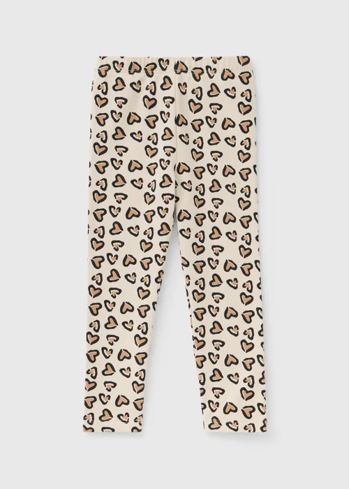 Girls Brown Leopard Heart Leggings (1-8 Yrs) - 1-1.5 Yrs Image 1