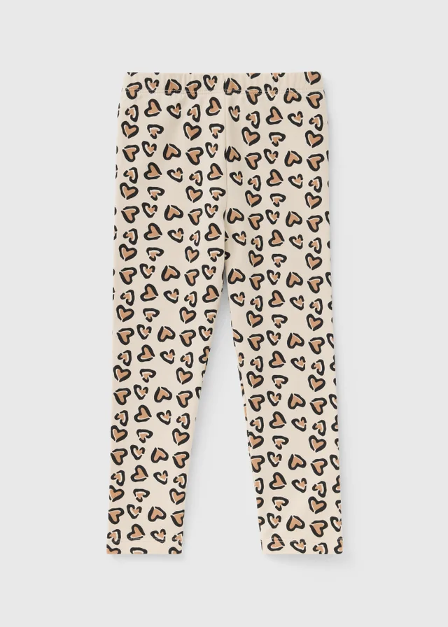 Girls Brown Leopard Heart Leggings (1-8 Yrs)