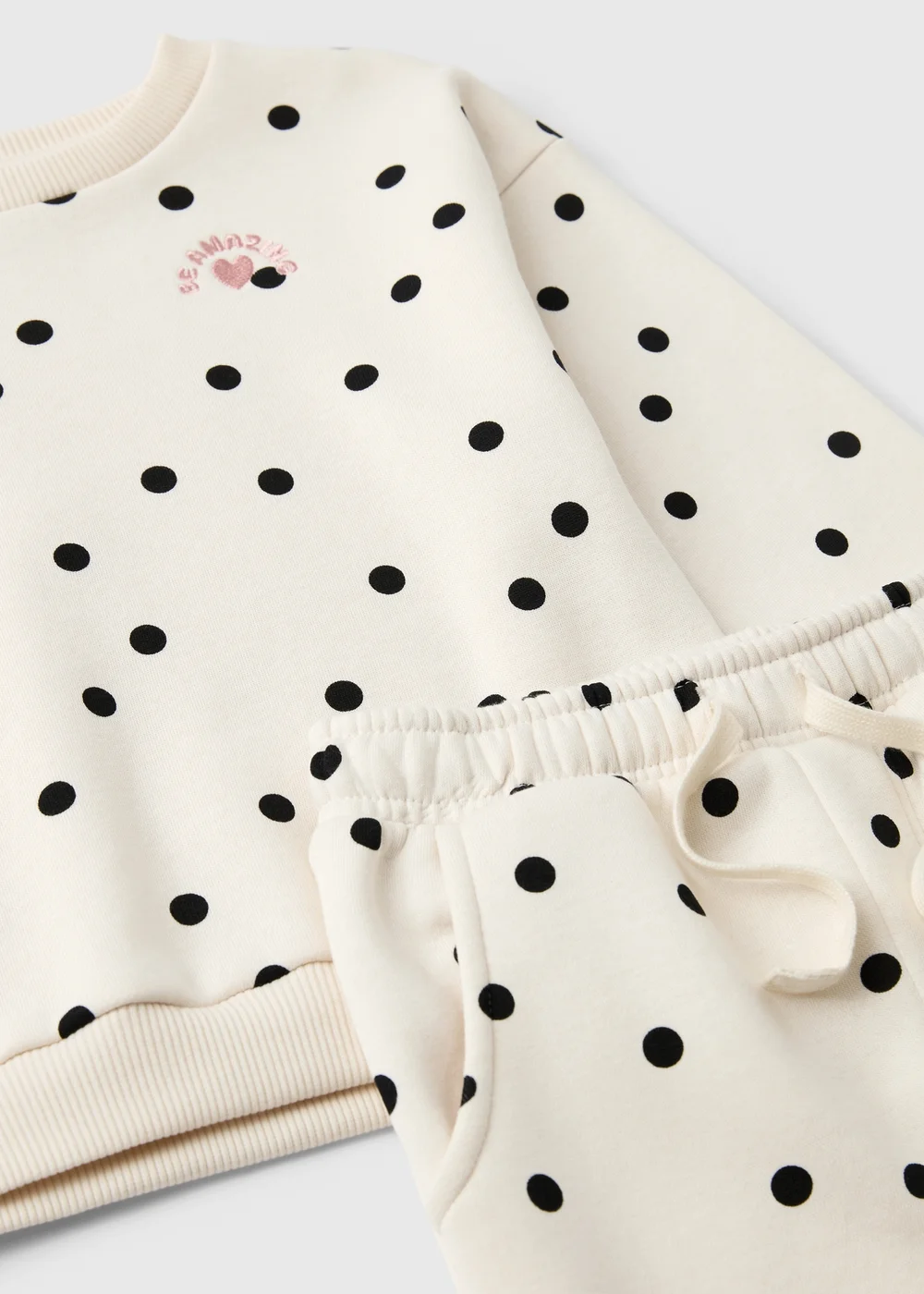 Girls Cream Polka Dot Sweatshirt & Joggers Set (1-8yrs) - 1 to 1 half years Image 2