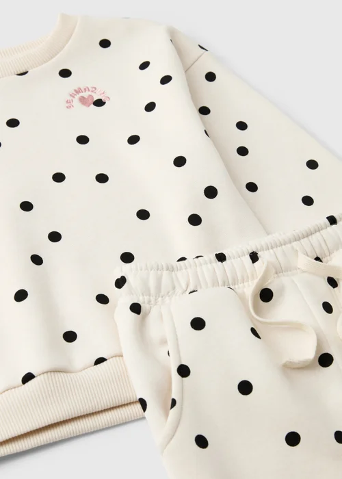 Girls Cream Polka Dot Sweatshirt & Joggers Set (1-8yrs) - 1 to 1 half years Image 2