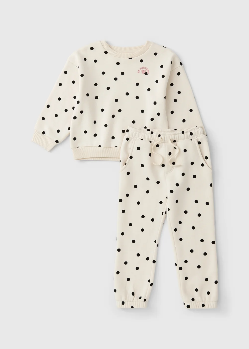 Girls Cream Polka Dot Sweatshirt & Joggers Set (1-8yrs) - 1 to 1 half years Image 1