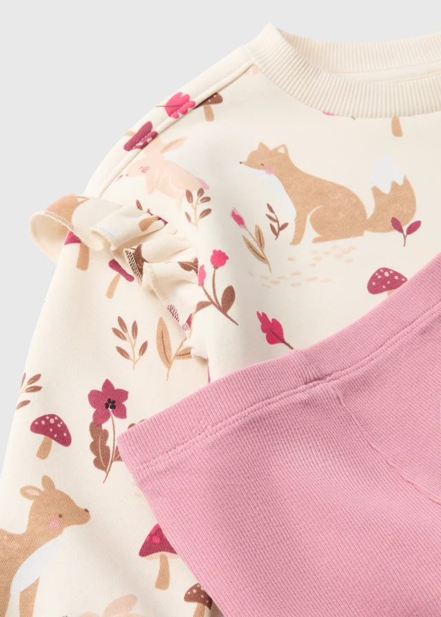 Girls Cream Woodland Sweatshirt & Leggings Set (1-8yrs)