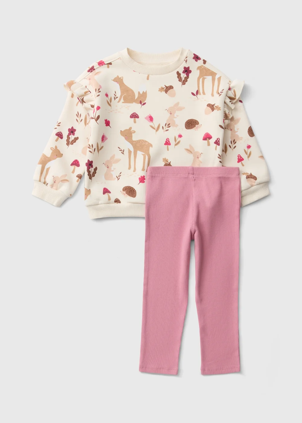 Girls Cream Woodland Sweatshirt & Leggings Set (1-8yrs) - 1-1.5 Yrs Image 1
