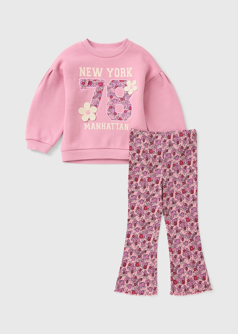 Girls Pink Floral Sweatshirt & Flare Leggings Set (1-8 Yrs) - 1-1.5 Yrs Image 1