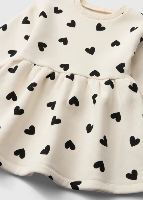 Girls Cream Heart Print Sweatshirt Dress (1-8yrs) - 1-1.5 Yrs Image 2