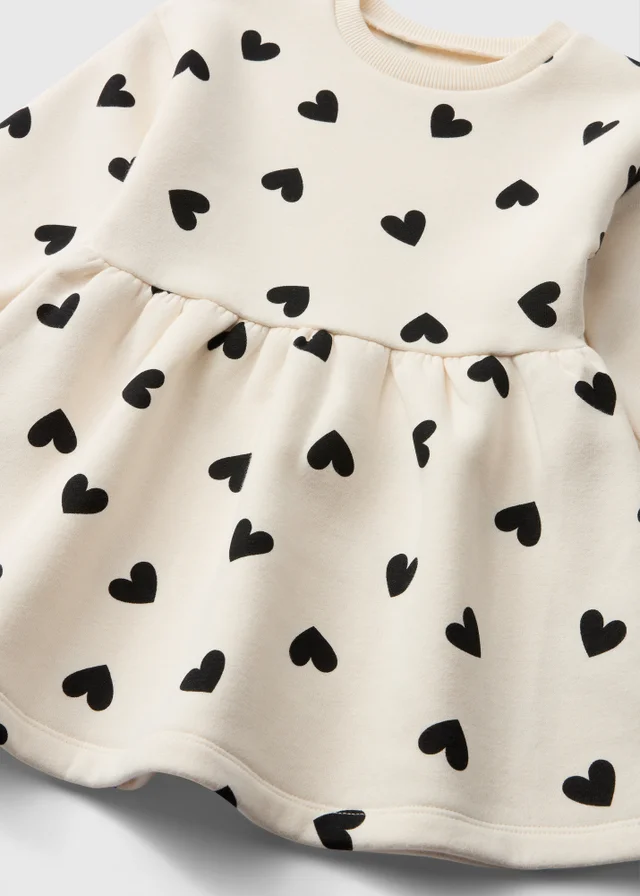 Girls Cream Heart Print Sweatshirt Dress (1-8yrs)