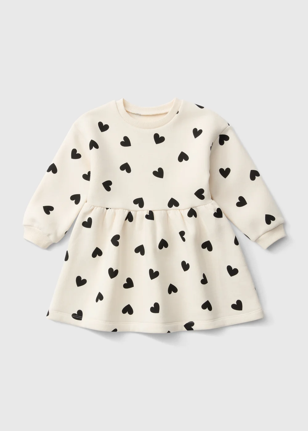 Girls Cream Heart Print Sweatshirt Dress (1-8yrs) - 1-1.5 Yrs Image 1