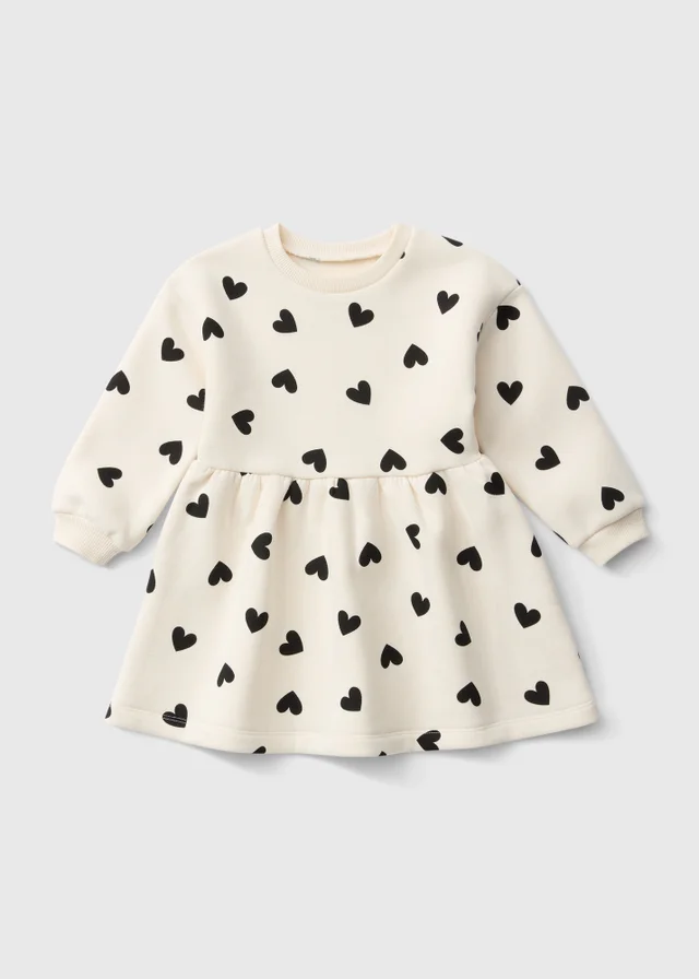 Girls Cream Heart Print Sweatshirt Dress (1-8yrs)