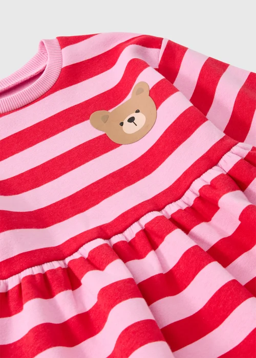 Girls Red & Pink Stripe Bear Print Sweatshirt Dress (1-8yrs) - 1-1.5 Yrs Image 2