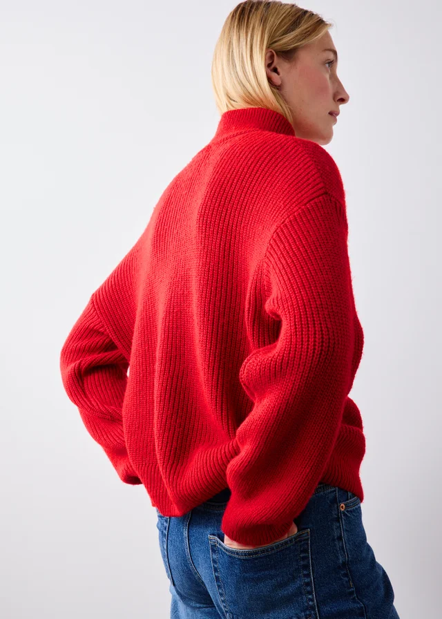 Red Quarter Zip Knitted Jumper