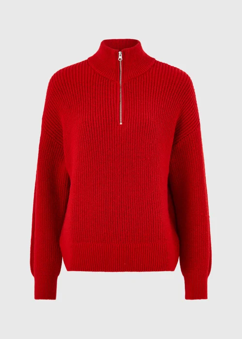 Red Quarter Zip Knitted Jumper - XS Image 4