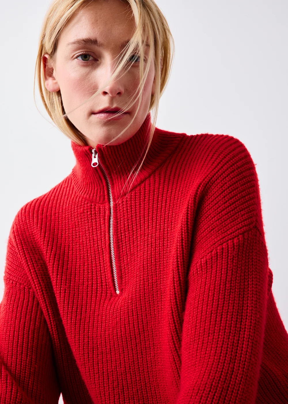 Red Quarter Zip Knitted Jumper - XS Image 3