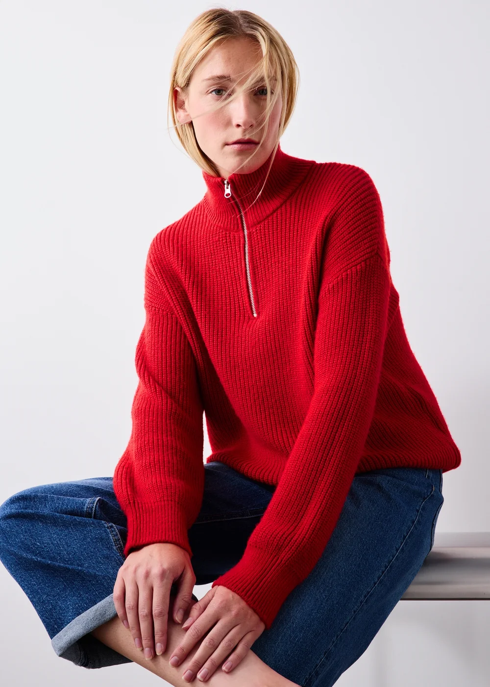 Red Quarter Zip Knitted Jumper - XS Image 1