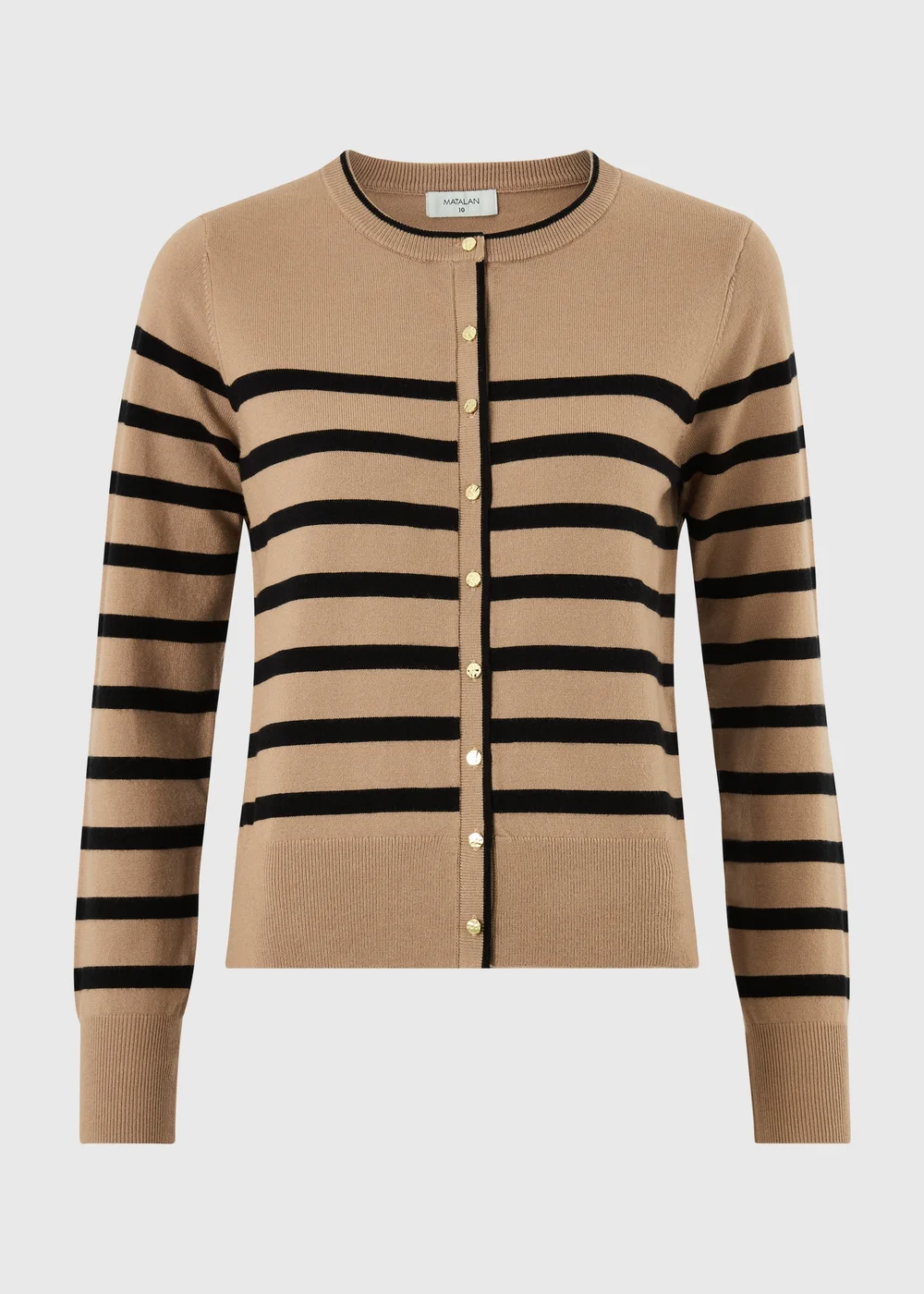Tan Striped Crew Neck Cardigan - 8 Image 4
