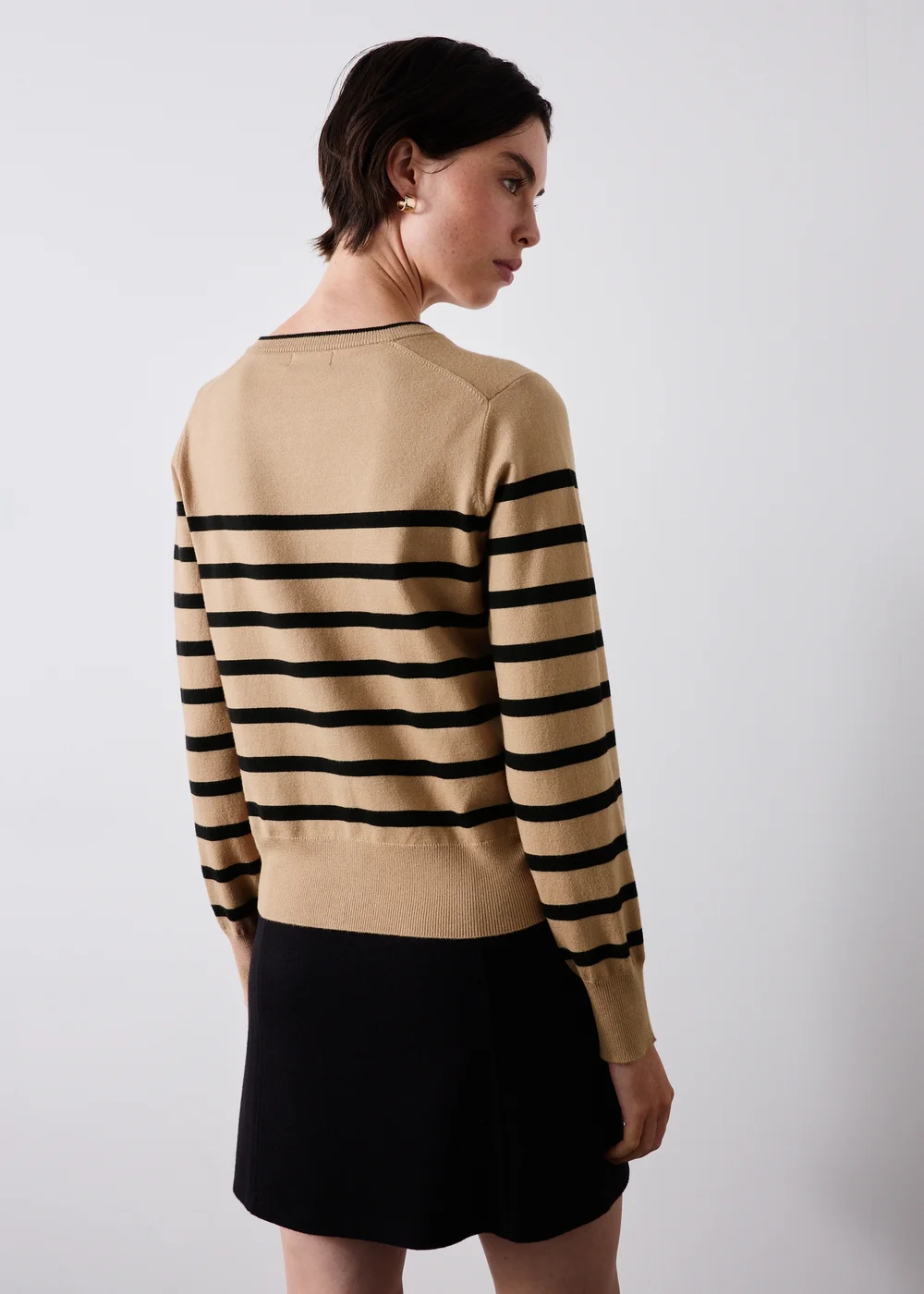 Tan Striped Crew Neck Cardigan - 8 Image 2